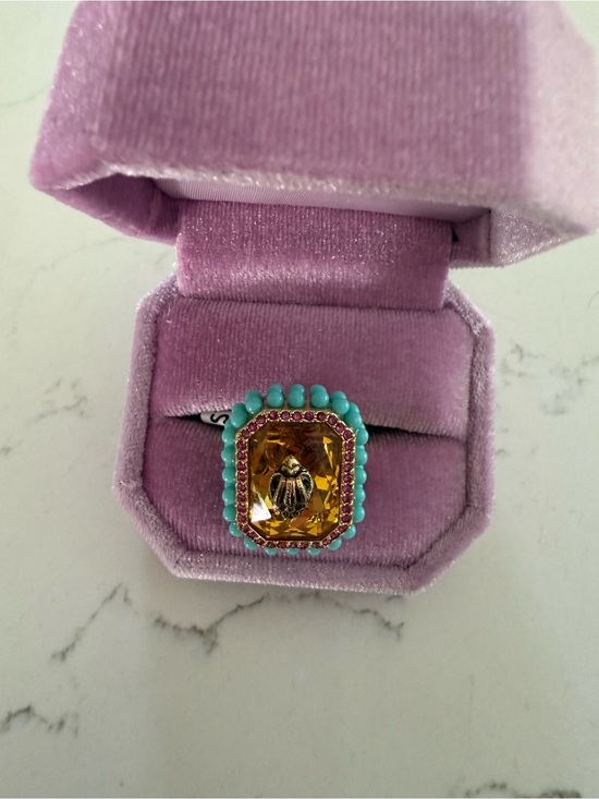 Kurt Geiger Jewelry - Kurt Geiger Amber Center Ring with Turquoise Bead Halo